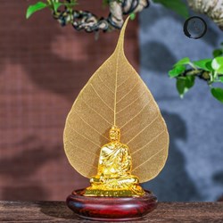 Tượng phật tọa thiền và lá bồ đề mạ vàng 24K