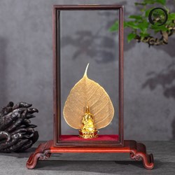 Tượng phật tọa thiền và lá bồ đề mạ vàng 24K (không bao gồm kỷ gỗ)