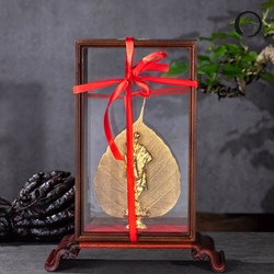 Lá bồ đề mạ vàng và tượng Thày Thích Minh Tuệ (không bao gồm kỷ gỗ)