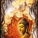 Tranh vẽ chân dung Phật Thích ca trên gỗ Nu Hương với 29 lá bồ đề mạ vàng ( 80x120) Cm