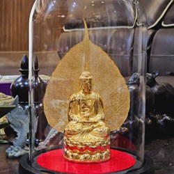 Lá Bồ đề mạ vàng gắn tượng Adida  (Size 12x15 cm)